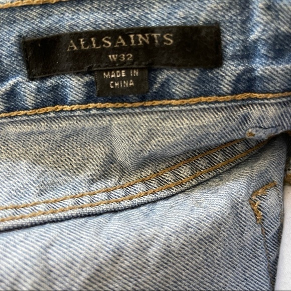 AllSaints Kate Distressed Denim Jeans Shorts in Light Indigo Blue Patch Size 32 - Picture 10 of 11